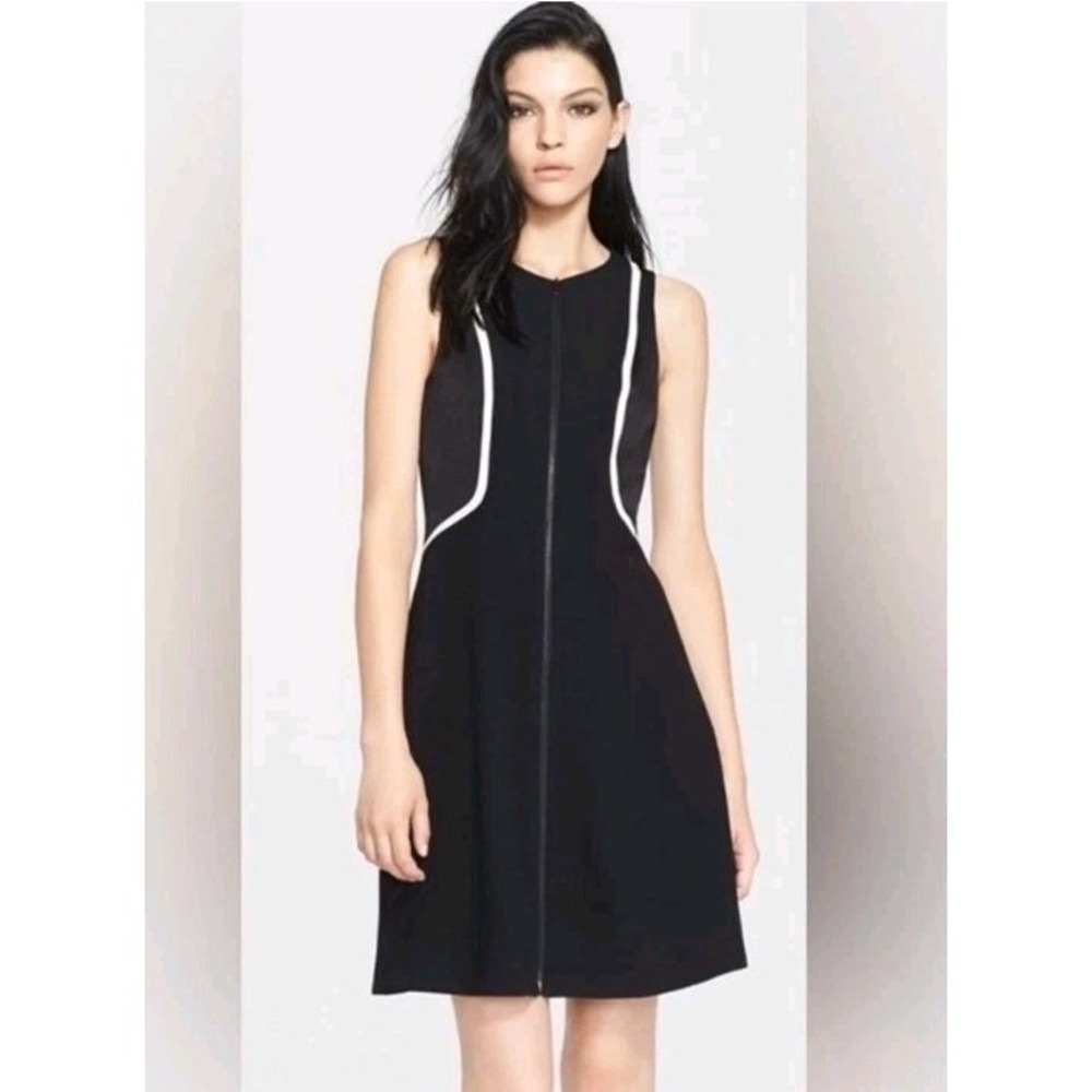 Rag & Bone Black Zip Front Sleeveless‎ Mini Dress White Contrast Trim Size 8 USA